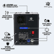 XNK SPL-667 Cold spark machine with metal housing and control panel detail