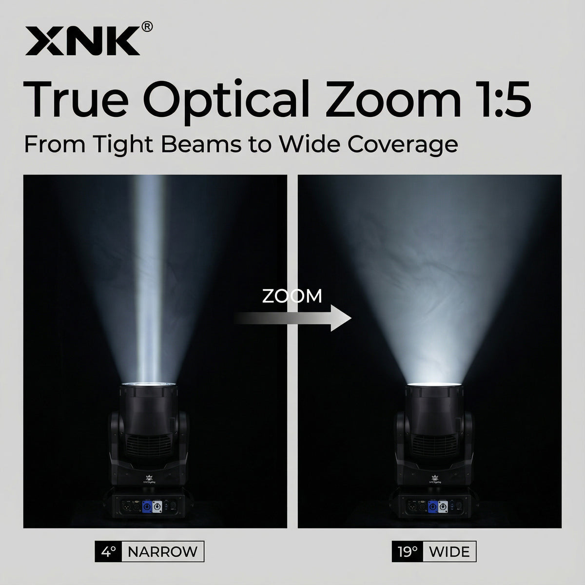 XNK SPL-641 wash moving head with white housing and control panel detail