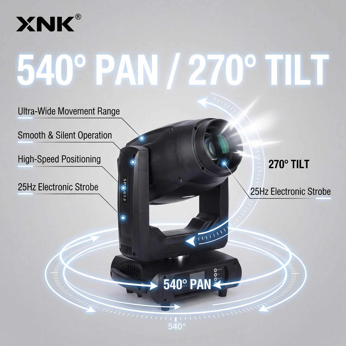 XNK SPL-613 400w bsw led moving head with control panel detail and professional stage lighting fixture
