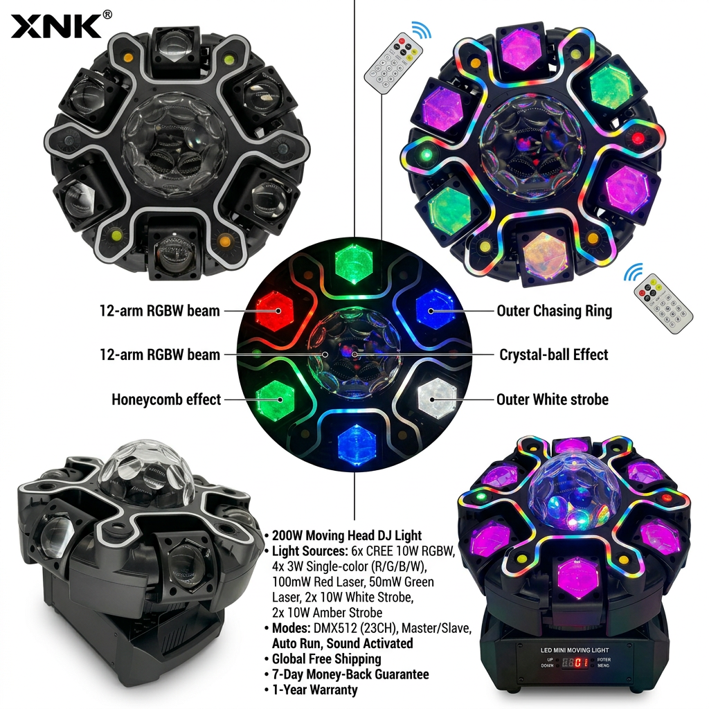 XNK SPL-684 TWELVE-ARM LED STRIP DJ LIGHT side detail view