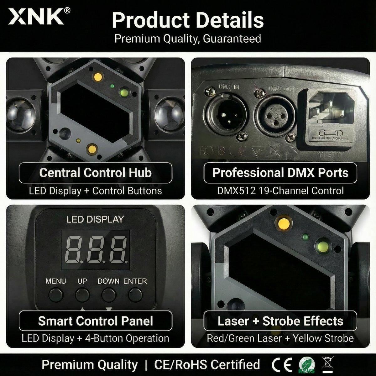 XNK SPL-501 Moving Head的SPL-501 head stage light, whitemetal housing, 带rotating beam和multicolor lighting effect