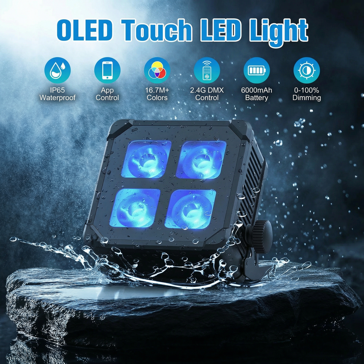 XNK SPL-648 waterproof 4x15w led battery light front view