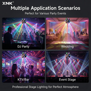 XNK SPL-501 Moving HeadSPL-501moving head stage light, whitemounting bracket和fixture body, showing multicolor lighting effect, for and event