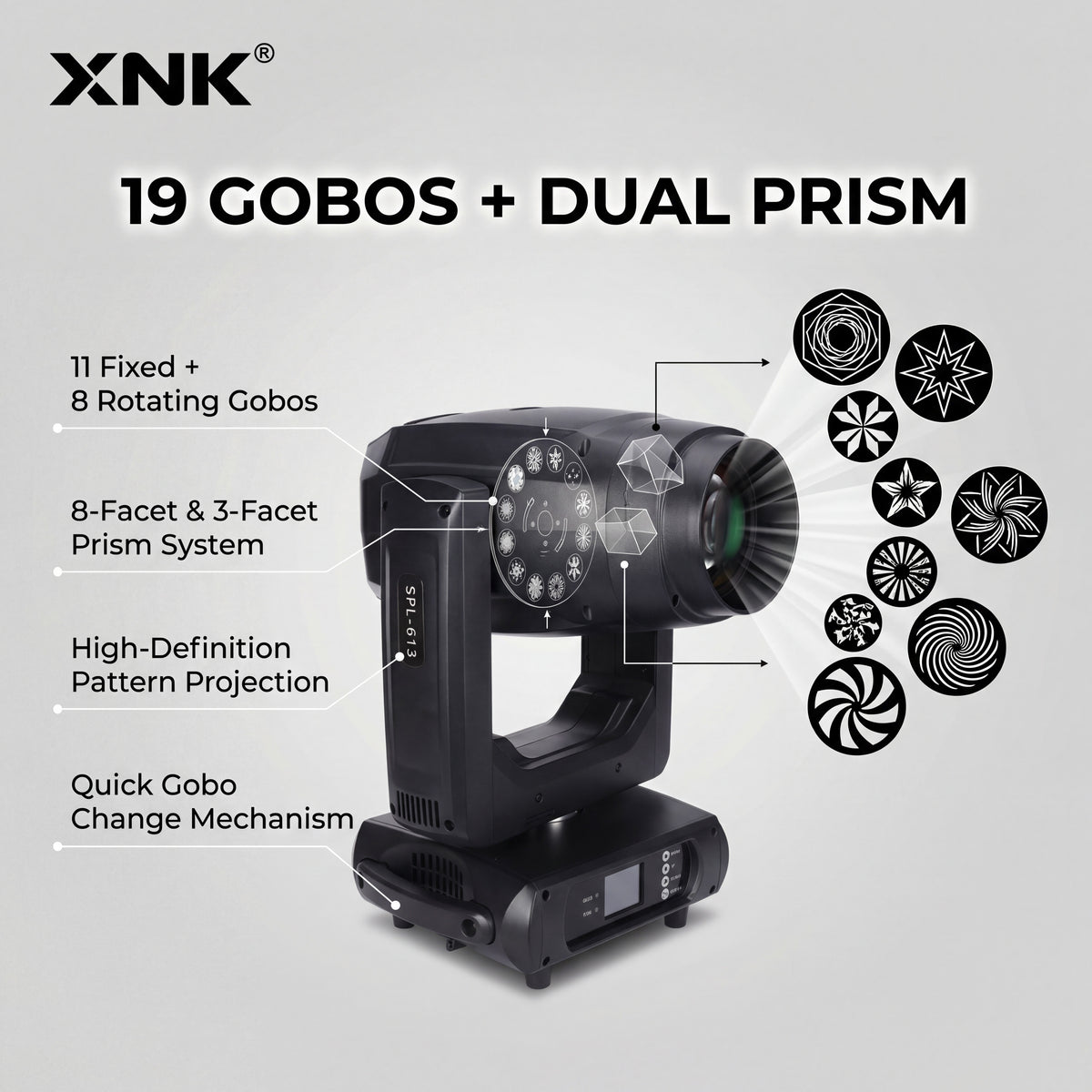 XNK SPL-613 400w bsw led moving head fixture angle view
