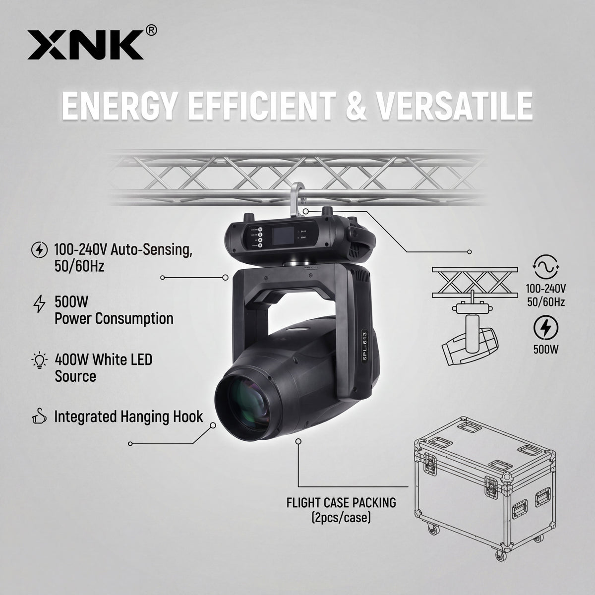 XNK SPL-613 400w bsw led moving head with black housing and metal housing